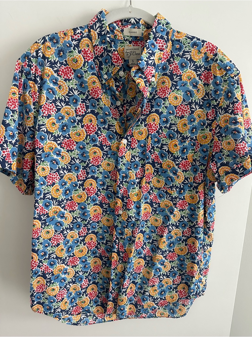 J. Crew Short-Sleeve Floral Button-Up Shirt - Blue Multi